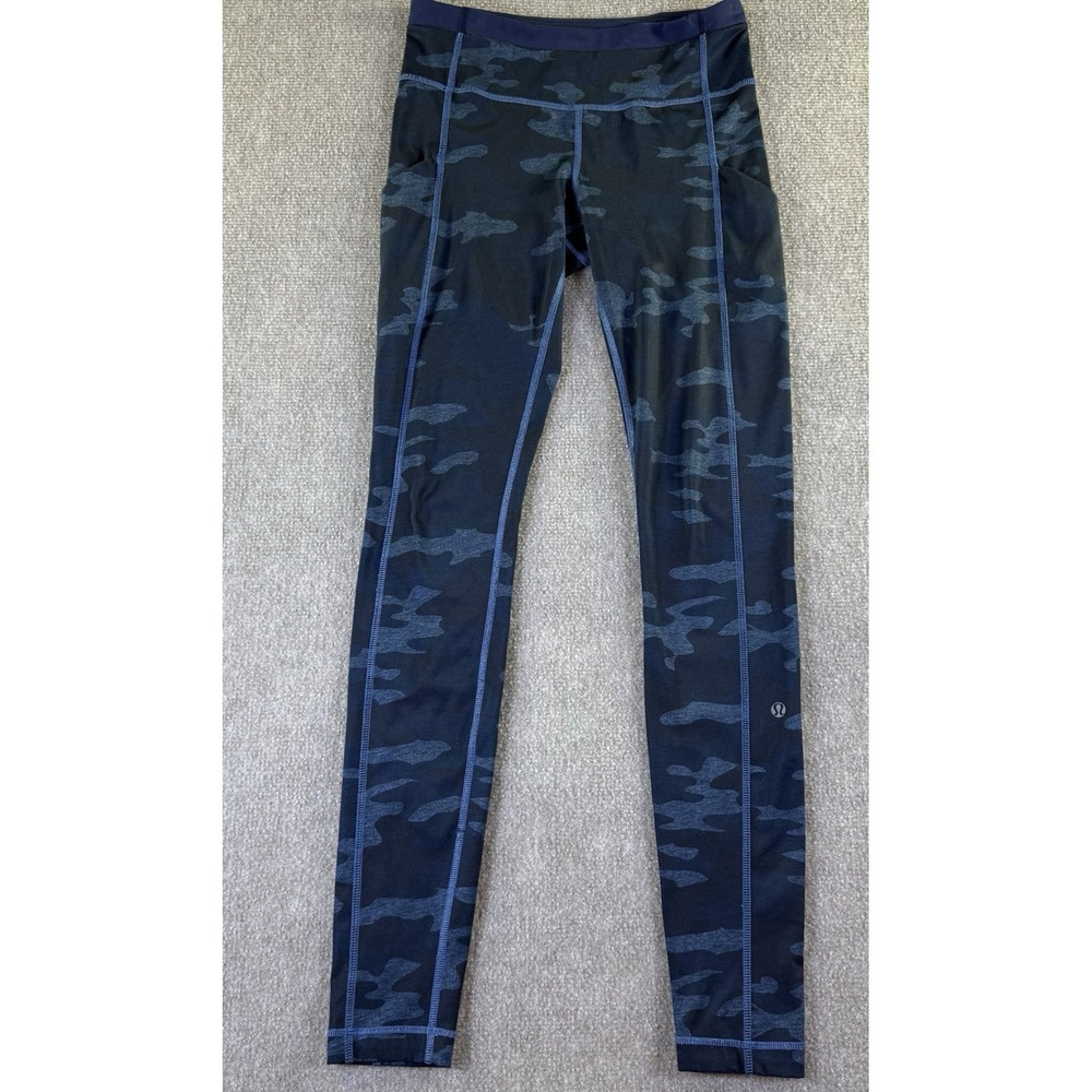 Lululemon Speed Tight II Womens Leggings Camo Blue Size 4 Slash & Back Pockets